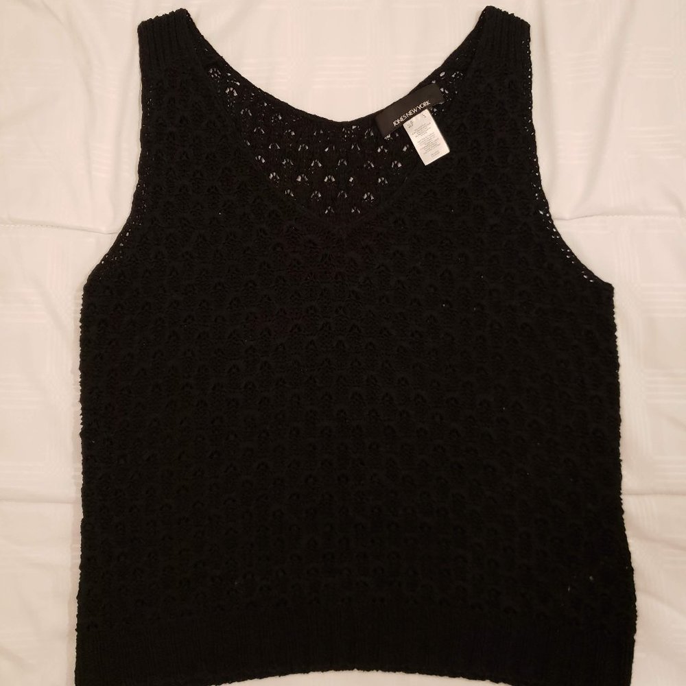 Jones New York Top. Black Crochet Knit Top.Size L